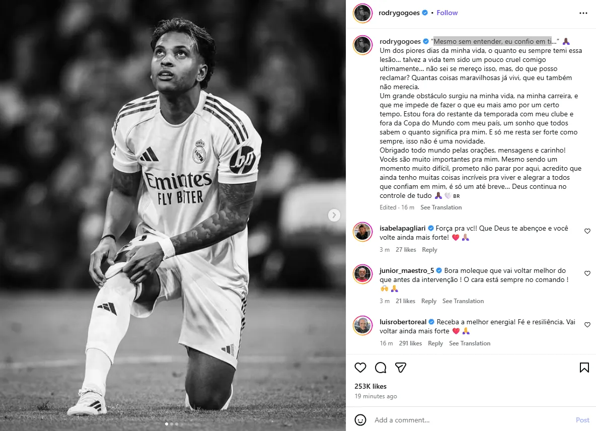 bb体育官方-赛季报销+无缘世界杯，罗德里戈：这不是告别，只是暂时离开